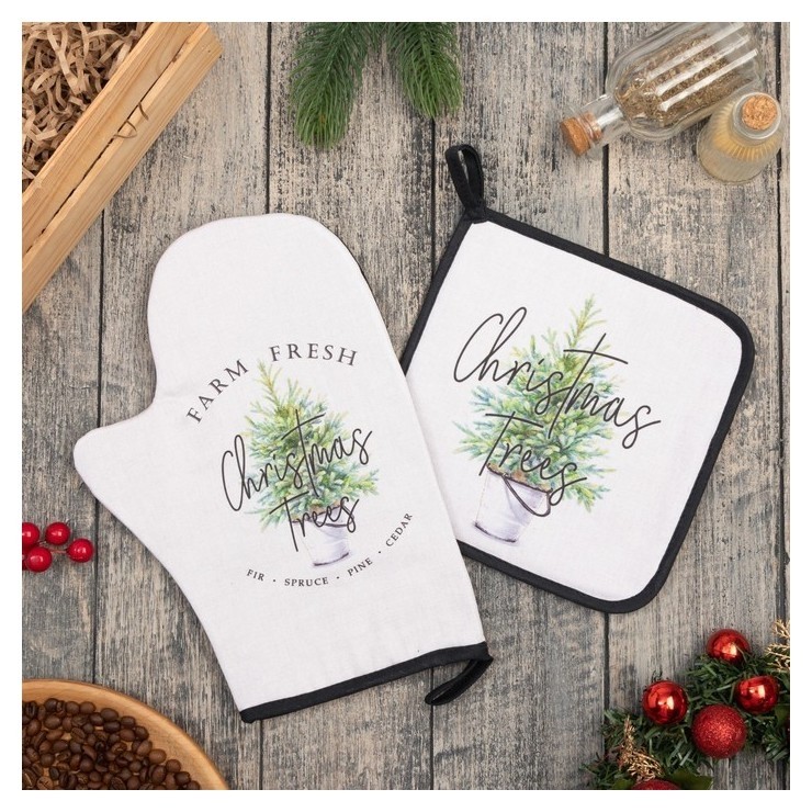 

Набор кух. "Christmas Trees" варежка-прихватка 20х28 см, прихватка 19х19 см, 100% хл