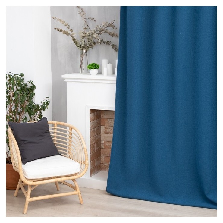 Штора портьерная этель «Структурная», цвет синий, на шторной ленте, 145х265 см, 100% п/э  Этель