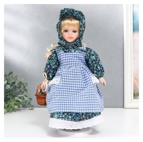 Кукла коллекционная керамика "Маруся в синем цветочном платье и косынке" 30 см 