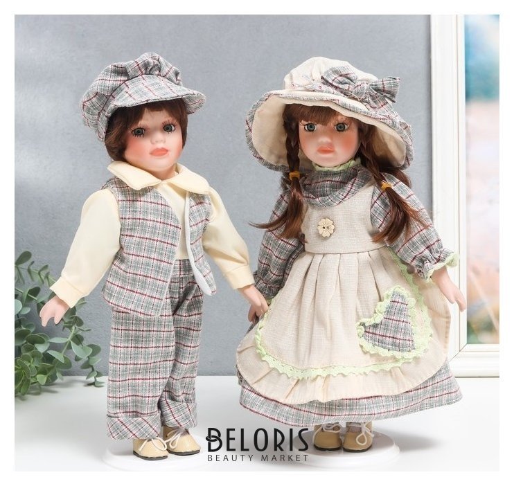 Кукла коллекционная парочка Катя и петя, кармашек-сердечко набор 2 шт 30 см NNB