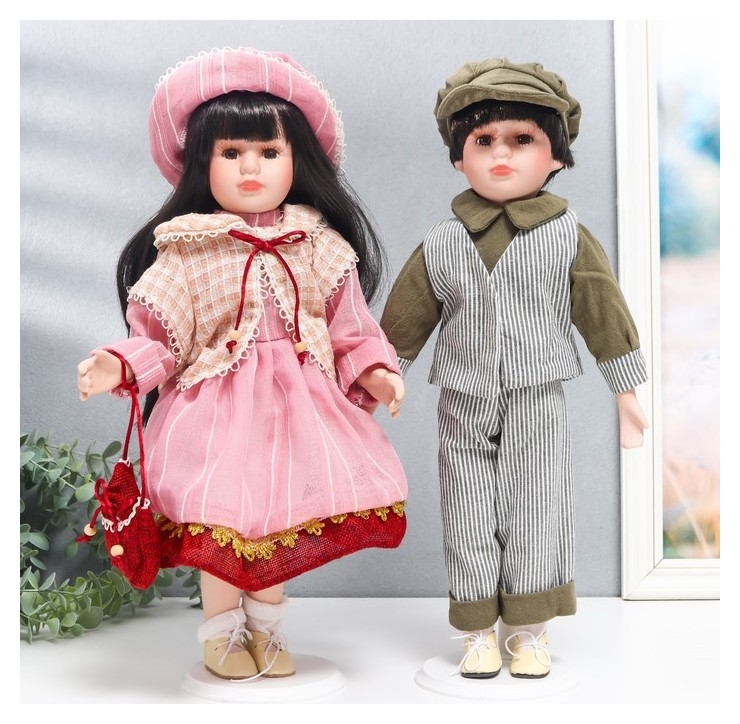

Кукла коллекционная парочка "Юля и игорь, розовая полоска" набор 2 шт 40 см