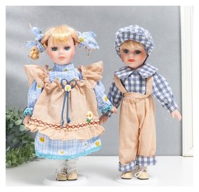 Кукла коллекционная парочка "Лиза и коля, наряды в ромашку" набор 2 шт 30 см 