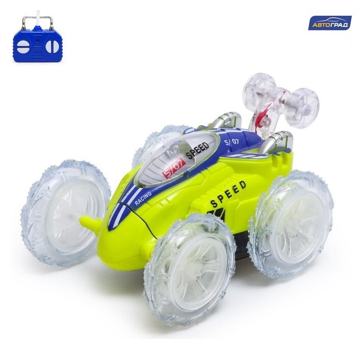 Машина-перевёртыш радиоуправляемая «Трюк», работает от батареек, световые эффекты, цвет зелёный  Автоград