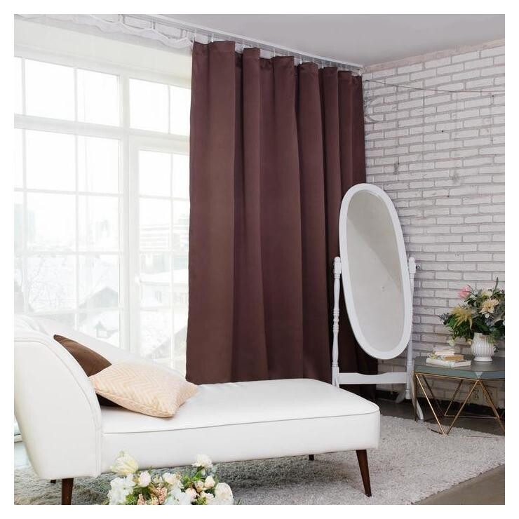 Штора портьерная «Этель» 130×300 см, двусторонний блэкаут, цвет шоколад, пл. 240 г/м², 100% п/э Этель