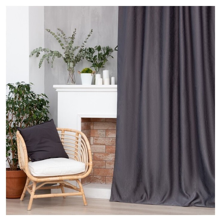Штора портьерная этель "Фактура"цв.серый,на шторн.ленте 145*265 см,100% п/э  Этель