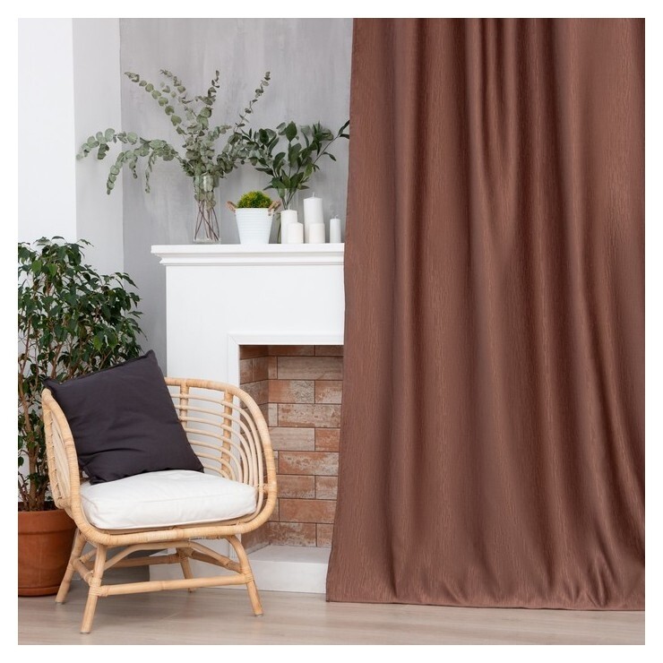Штора портьерная этель "Фактура"цв.коричневый,на шторн.ленте 145*265 см,100% п/э  Этель