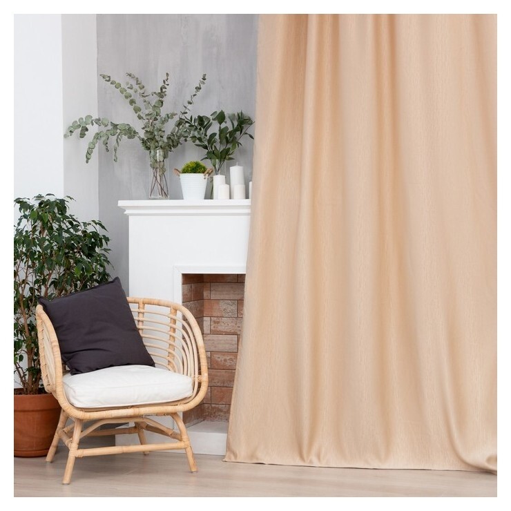 Штора портьерная этель "Фактура"цв.молочный,на шторн.ленте 145*265 см,100% п/э  Этель