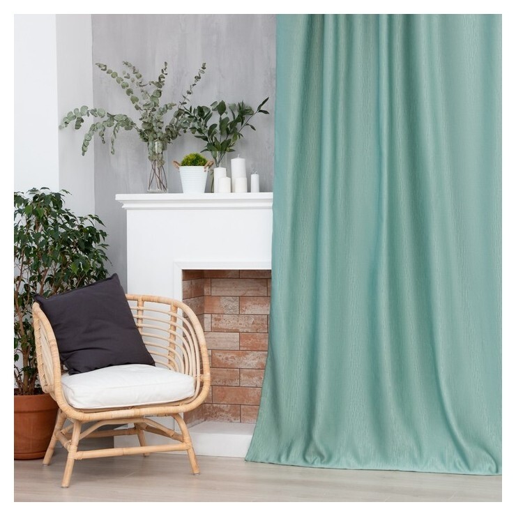 Штора портьерная этель "Фактура"цв.светло-зеленый,на шторн.ленте 145*265 см,100% п/э  Этель