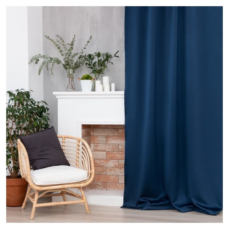 Штора портьерная этель 250*265 см, цв.темно-синий, пл. 240 г/м2, 100 п/э  Этель