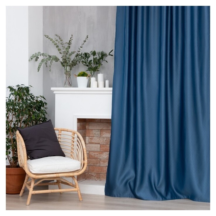 Штора портьерная этель "Штрихи" цв.синий,на люверсах 145*260 см, 100% п/э  Этель