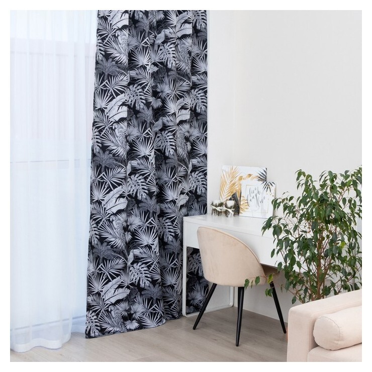 Штора портьерная этель «тропики", на шторной ленте 130х300 см, 210гр/м2, 100% п/э  Этель