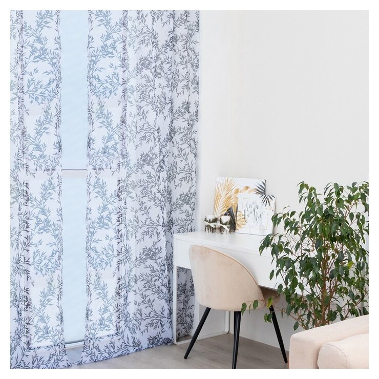 Тюль этель «шум листвы", на шторной ленте 145х270 см, 70гр/м2, 100% п/э  Этель