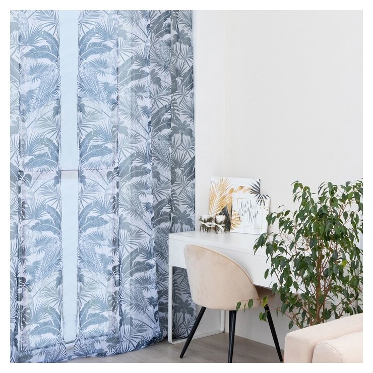 Тюль этель «тропический остров", на шторной ленте 280х270 см, 70гр/м2, 100% п/э  Этель