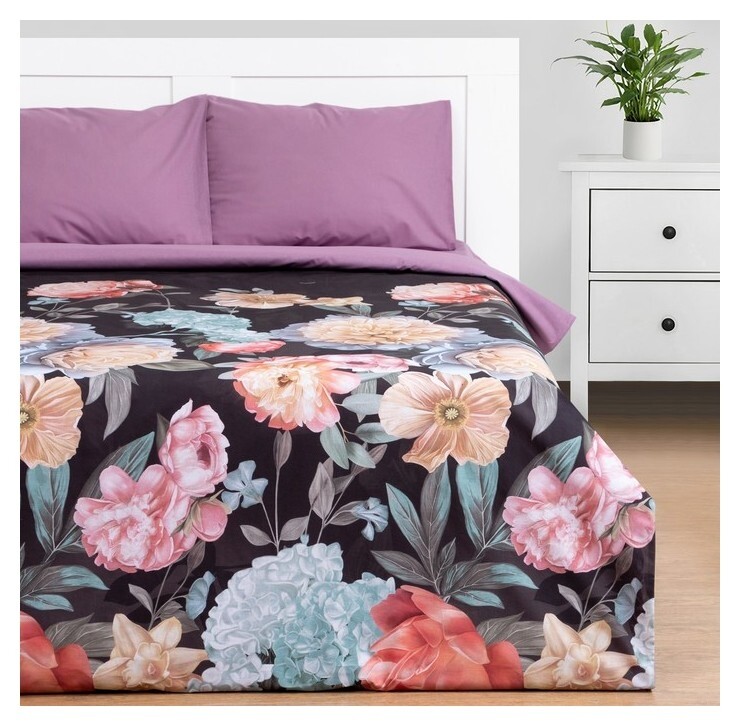Постельное бельё этель 1.5сп Flowers 143х215 см, 150х214 см, 50х70 см-2 шт, поплин, 125 г/м2  Этель