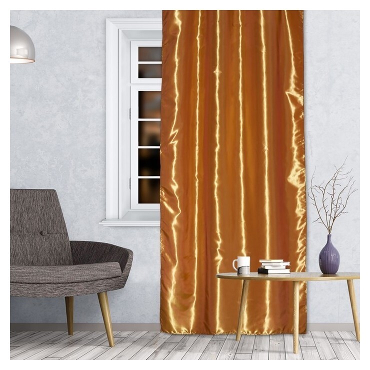 Штора портьерная 143х260 см, тафта, цвет золотой, на шторной ленте, 100% полиэстер  Belezza