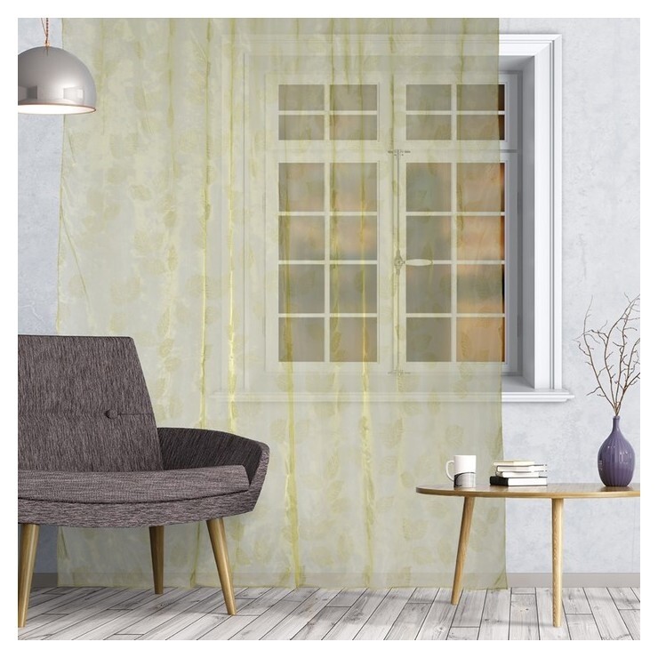 Штора органза Leaves 300х280 см, цвет зелёный, на шторной ленте, 100% полиэстер  Belezza