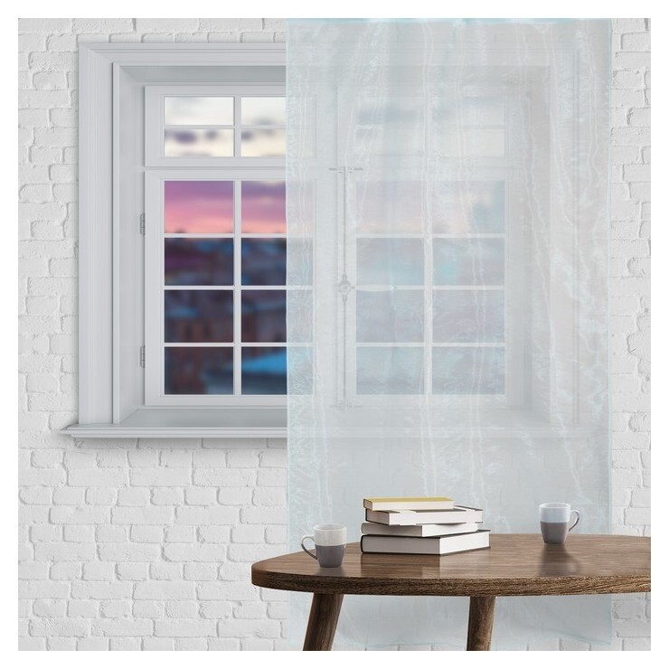 Штора тюль 145х260 см, органза, цвет голубой, на шторной ленте, 100% полиэстер Belezza