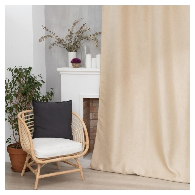 Штора портьерная этель «Классика» цвет бежевый, на шторн.ленте 130х300 см,100% п/э  Этель