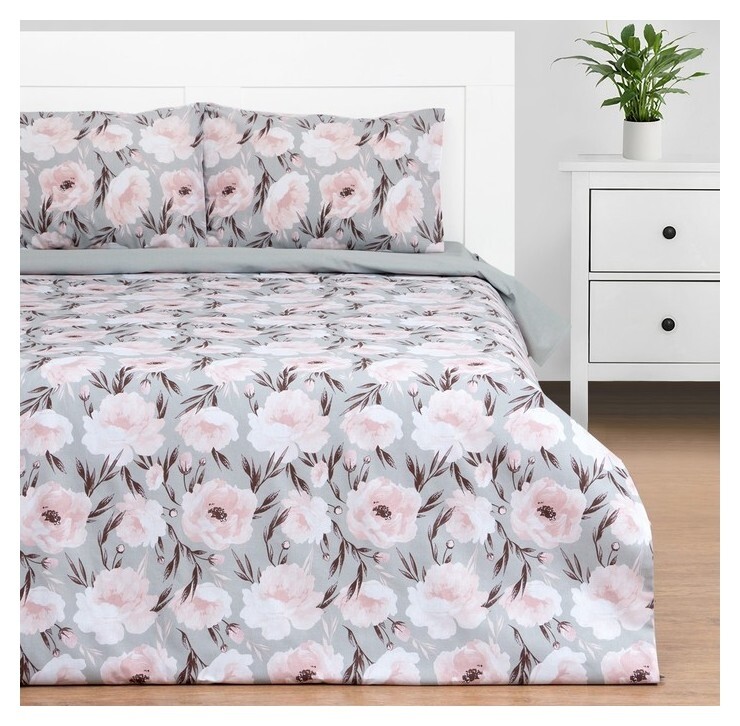 Постельное бельё этель 1.5сп Peonies 143х215 см, 150х214 см, 50х70 см-2 шт, поплин,125 г/м2  Этель
