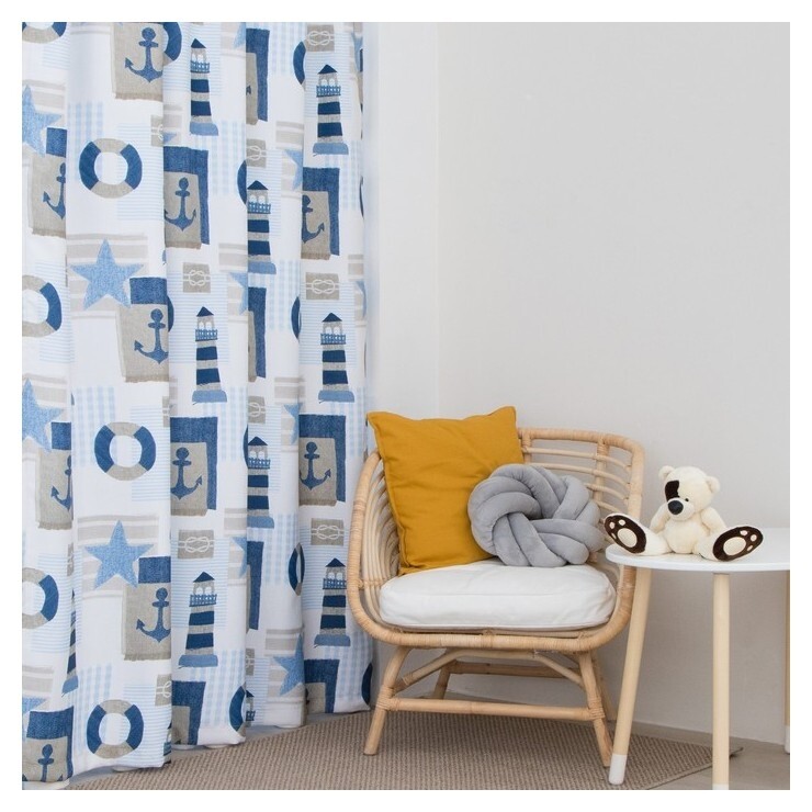 Портьера этель «Морской стиль», цвет синий, 170х260 см, блэкаут, 100% полиэстер  Этель