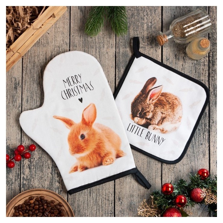 

Набор кух. "Little Bunny" варежка-прихватка 20х28 см, прихватка 19х19 см, 100% хл