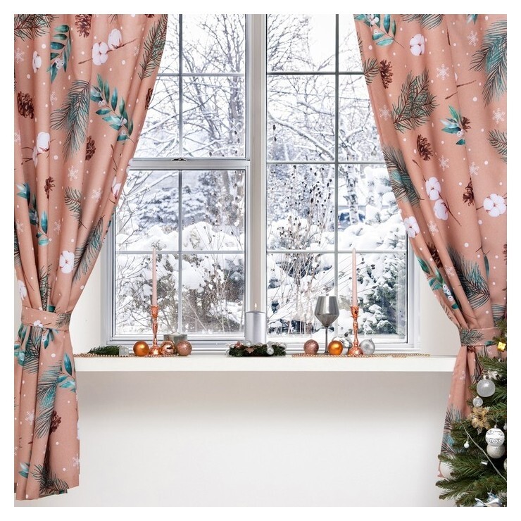 Комплект штор для кухни с подхватами этель Fir Branches, 145х180 см - 2 шт, габардин Этель