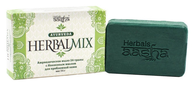 Аюрведическое мыло для проблемной кожи лица и тела 24 травы с кокосовым маслом HerbalMix