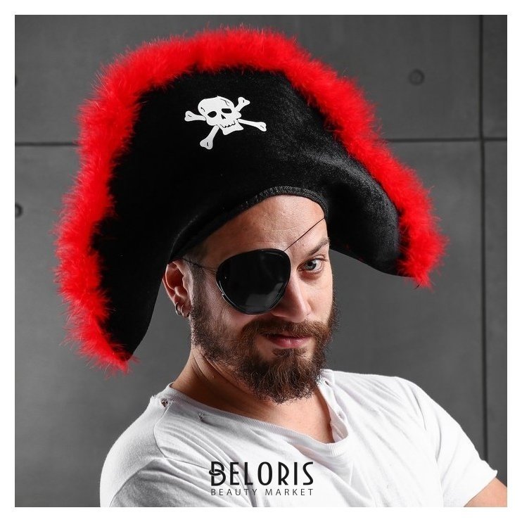 Карнавальная шляпа «Пиратка», с красным пухом, р-р. 56-58 Страна Карнавалия