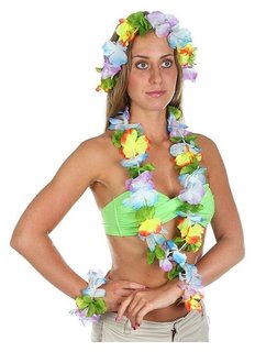 Набор гавайская тема 4 в 1: ожерелье, венок, 2 браслета, многоцветные цветы Страна Карнавалия