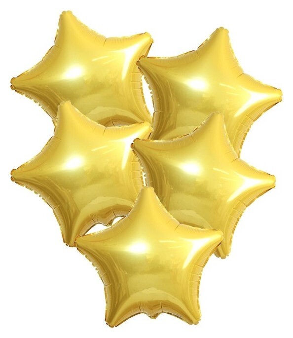 Шары фольгированные 19", звёзды, светлое золото, набор 5 шт.  Leti