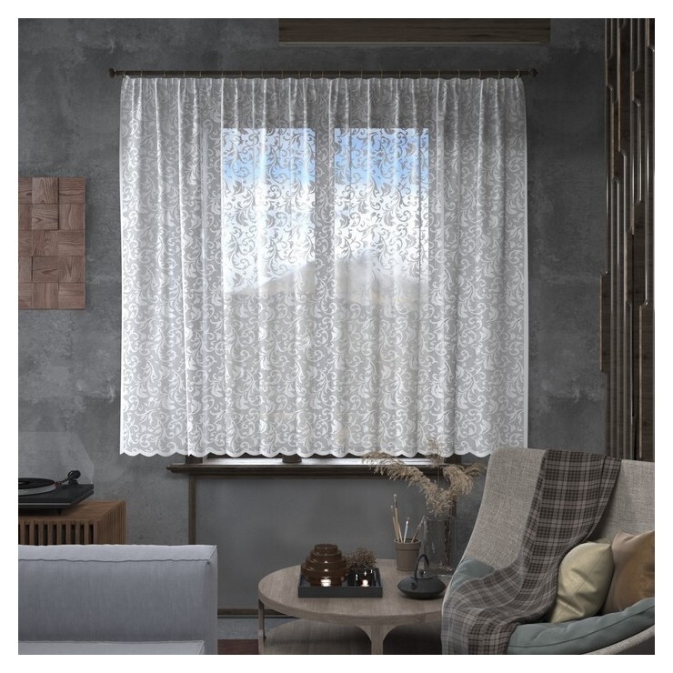 Штора без шторной ленты, 165х170см, белый, 100% полиэстер  Лента