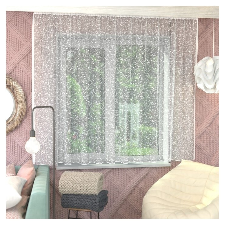 Штора без шторной ленты, 165х170см, белый, 100% полиэстер  Лента