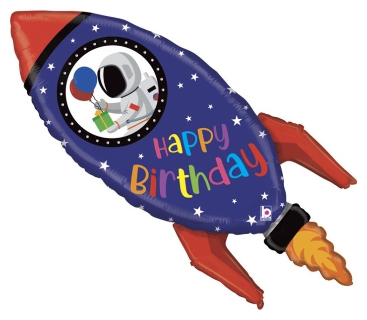 Шар фольгированный 40 «С днём рождения! космическая ракета», фигура, 1 шт.