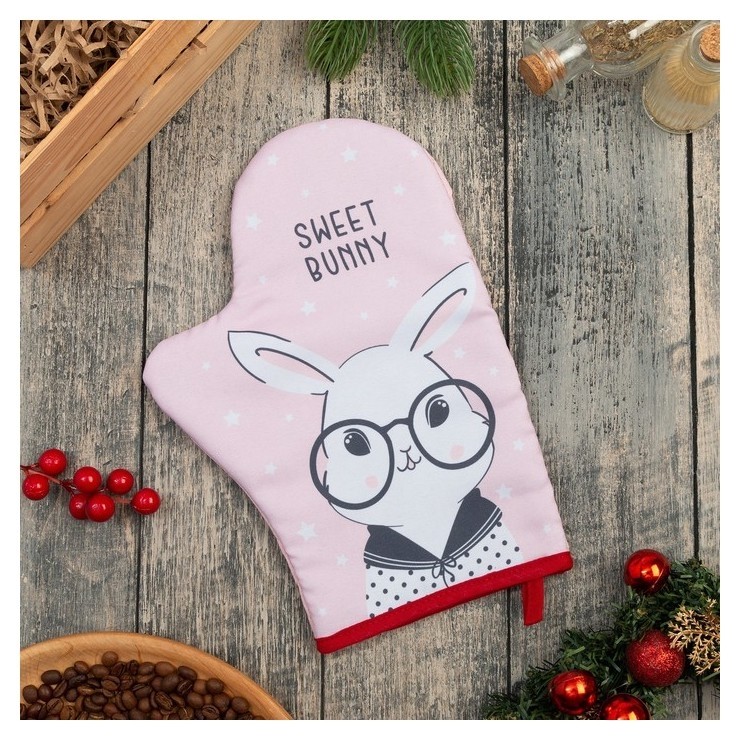 

Варежка-прихватка "Доляна" Sweet Bunny 20х28 см, габардин, 35% х/л, 65% п/э, ватин 250 г/м2