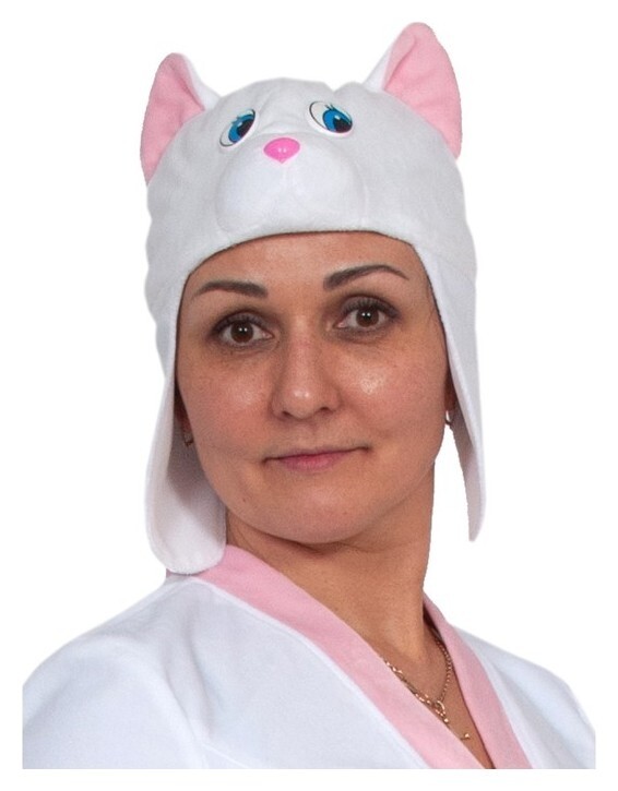 Шапка с ушами взрослая "Кошечка белая", плюш, р-р. 55-58 см  Карнавалофф