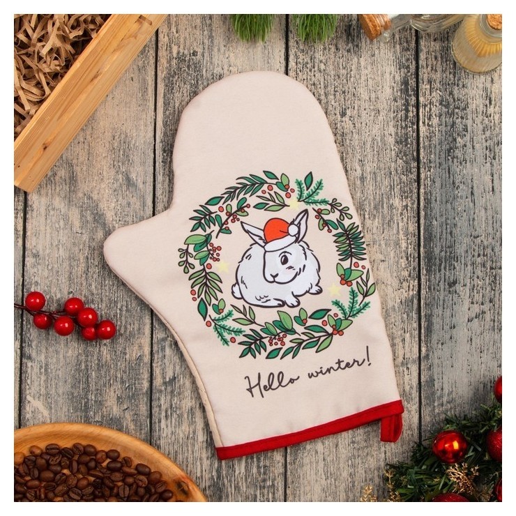 

Варежка-прихватка "Доляна" Merry Christmas 20х28 см, габардин, 35% х/л, 65% п/э, ватин 250 г