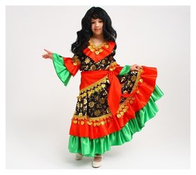 Карнавальный костюм"Цыганка" красно-зеленая,блузка,юбка,косынка,парик,р-р32,р110-116 Страна Карнавалия