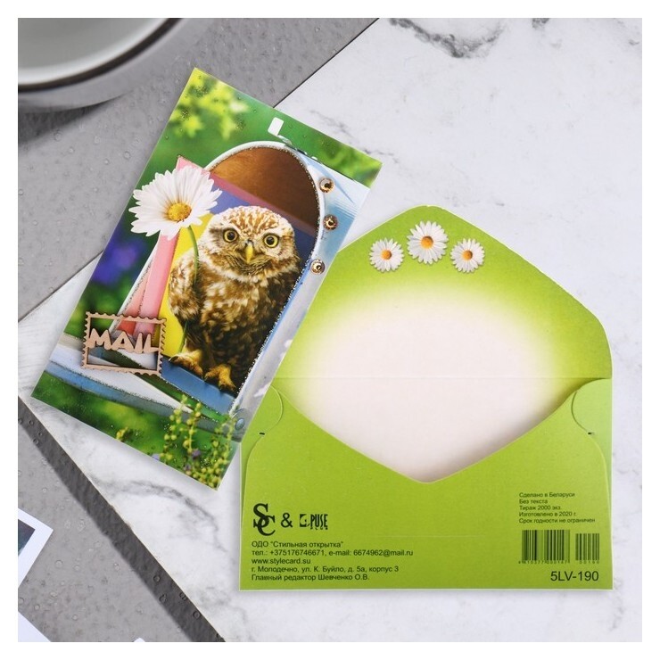 Конверт для денег "Поздравительный" глитер, сова, 19х9 см  Стильная открытка