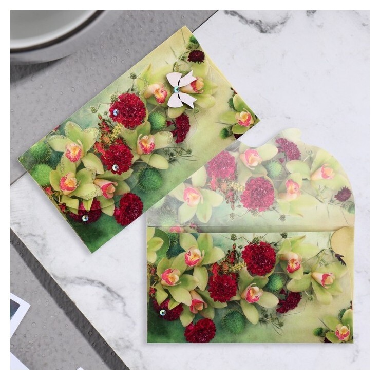 Конверт для денег "Поздравительный" глитер, зелень, бантик, 19х9 см  Стильная открытка