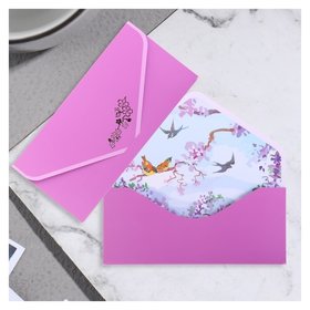 Конверт для денег "Поздравительный" фиолетовый, цветы, 19х9 см Стильная открытка