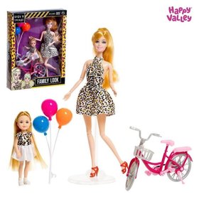 Кукла с дочкой Family Look на велосипеде, леопард Happy Valley