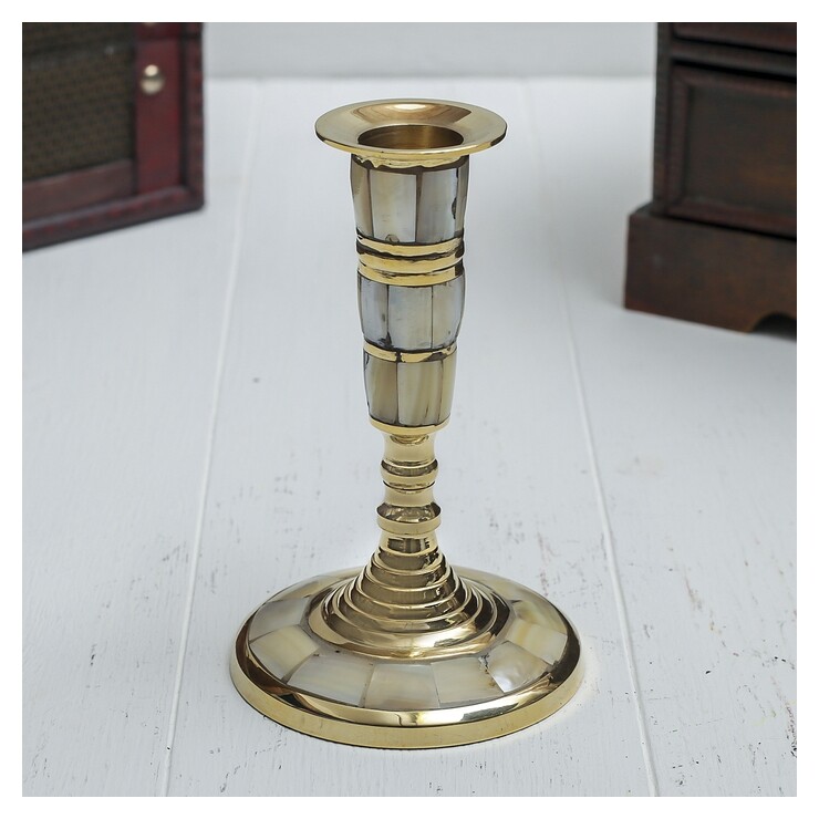 Подсвечник с перламутром "Счастье" на 1 свечу, латунь 8,5х8,5х12,5 см  