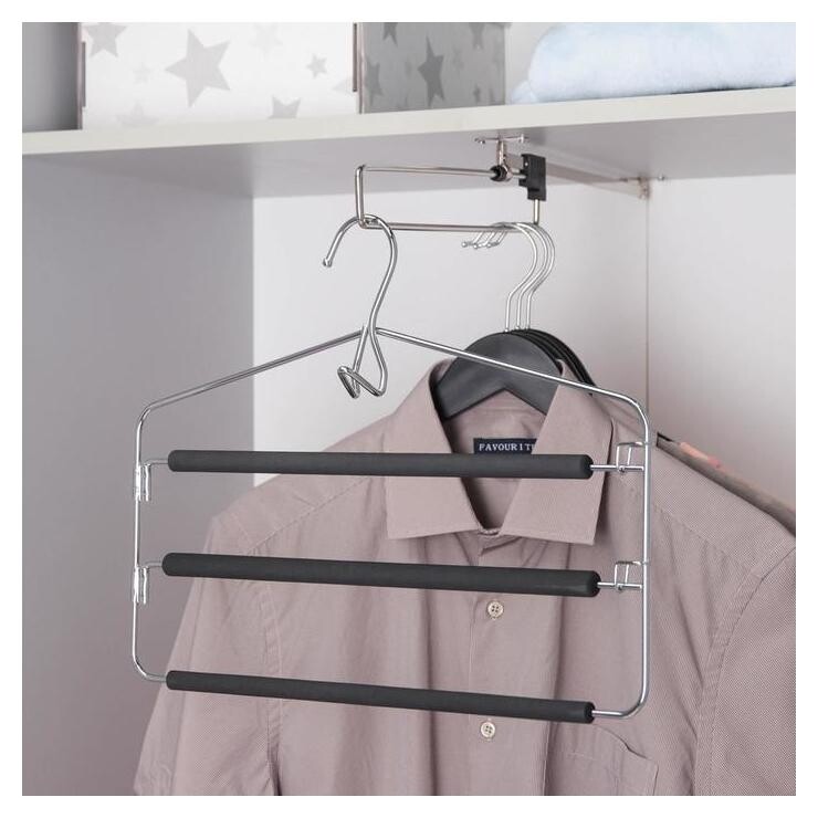 Вешалка для одежды антискользящая 3-х уровневая Savanna, 37×31 см, металл / полиуретан, цвет чёрный Savanna