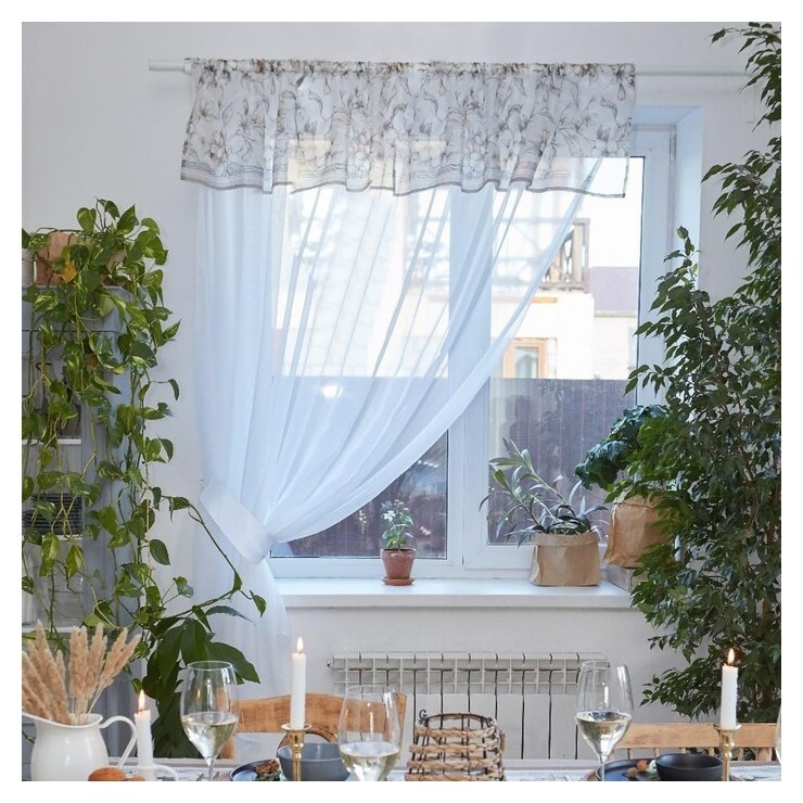 Тюль с подхватом и ламбрекеном "Floral Mood" 250х200см, 100% п/э, вуаль  Этель