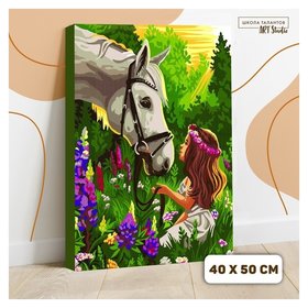 Картина по номерам на холсте с подрамником «Лошадка и девочка в поле» 40х50 см Школа талантов