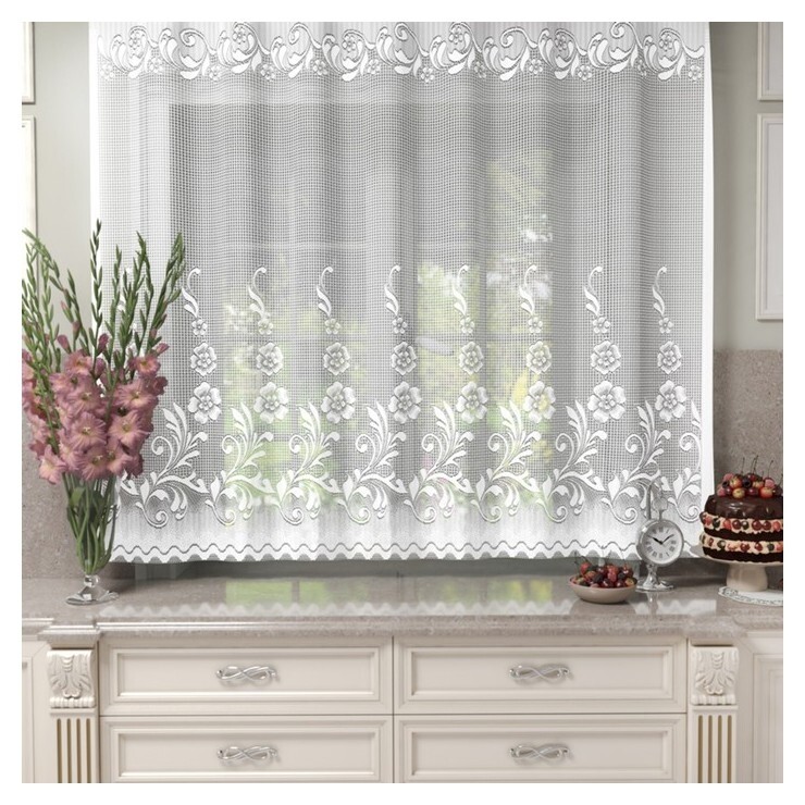 Тюль кухонная со шторной лентой, 155х220 см, цвет белый, 100% полиэстер  Лента