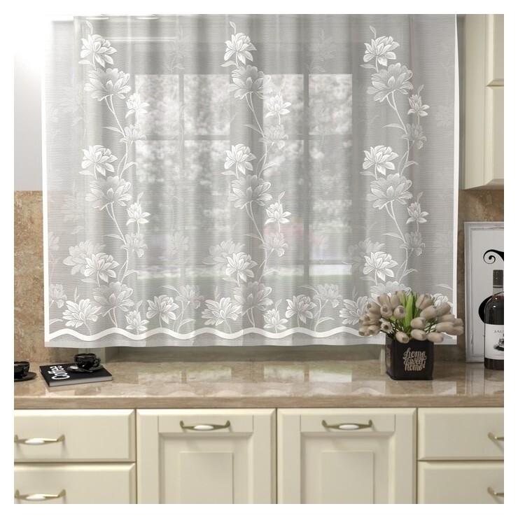 Тюль кухонная со шторной лентой, 160х260 см, цвет белый, 100% полиэстер  Лента
