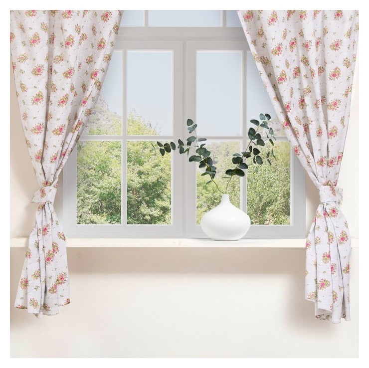 

Шторы для кухни доляна Roses On Linen 150х180 см - 2 шт, подхваты - 2 шт, 100% хл, 164 г/м2