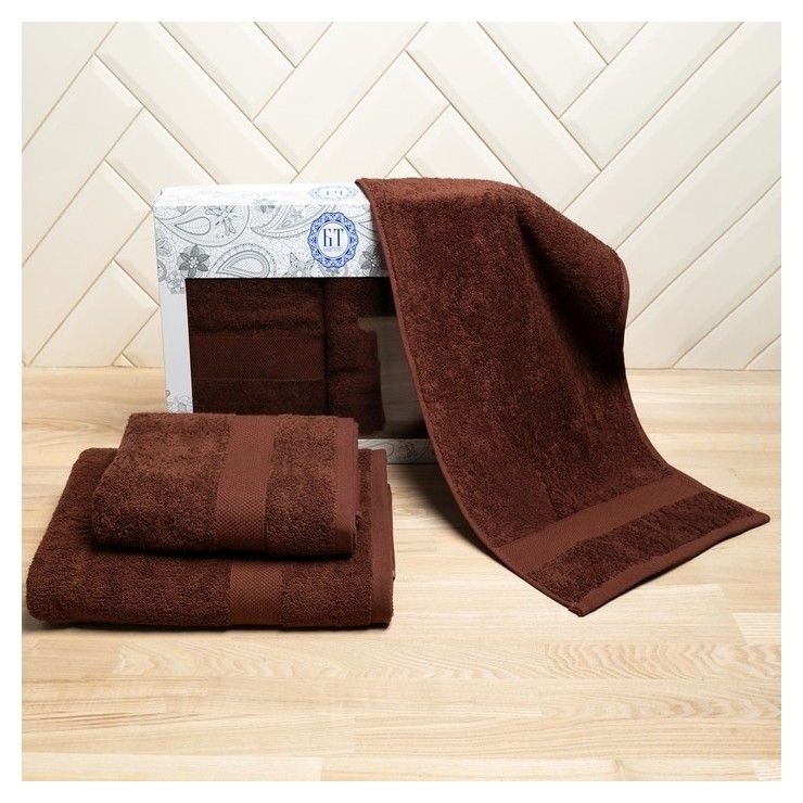 

Набор полотенец в коробке найс, размер 30х60см + 50х90см + 70х130см, цвет шоколад, 450г/м, 100% хлопок