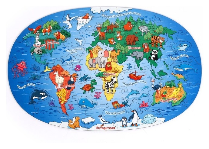 Фигурный пазл «Карта мира. животные»